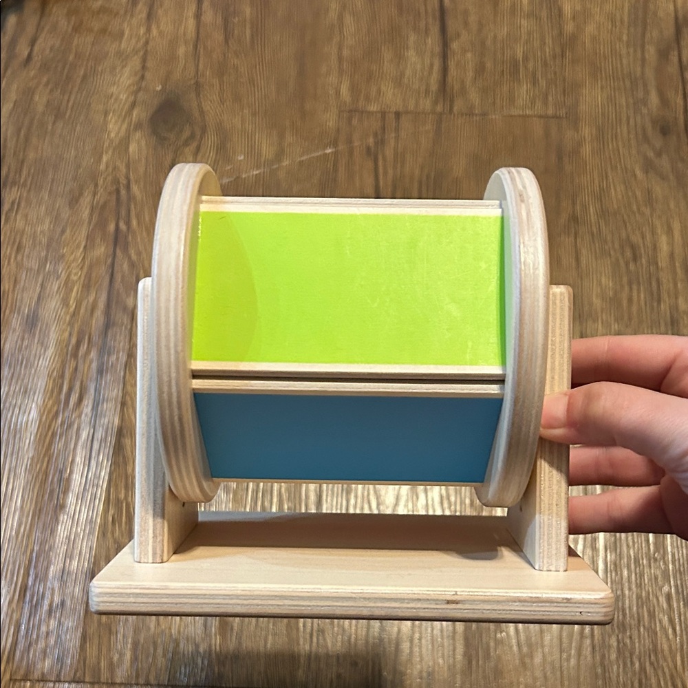 Vibrant Wooden Spinning Drum Toy - Yellow and Blue